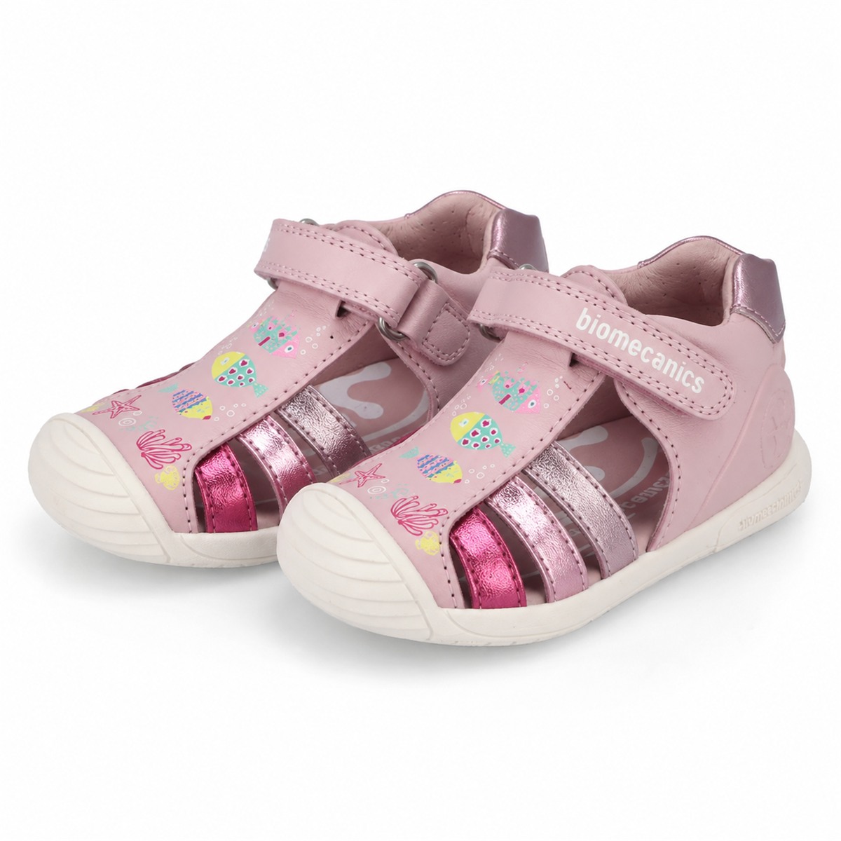 Pink Biomecanics toddler sandals with adjustable straps